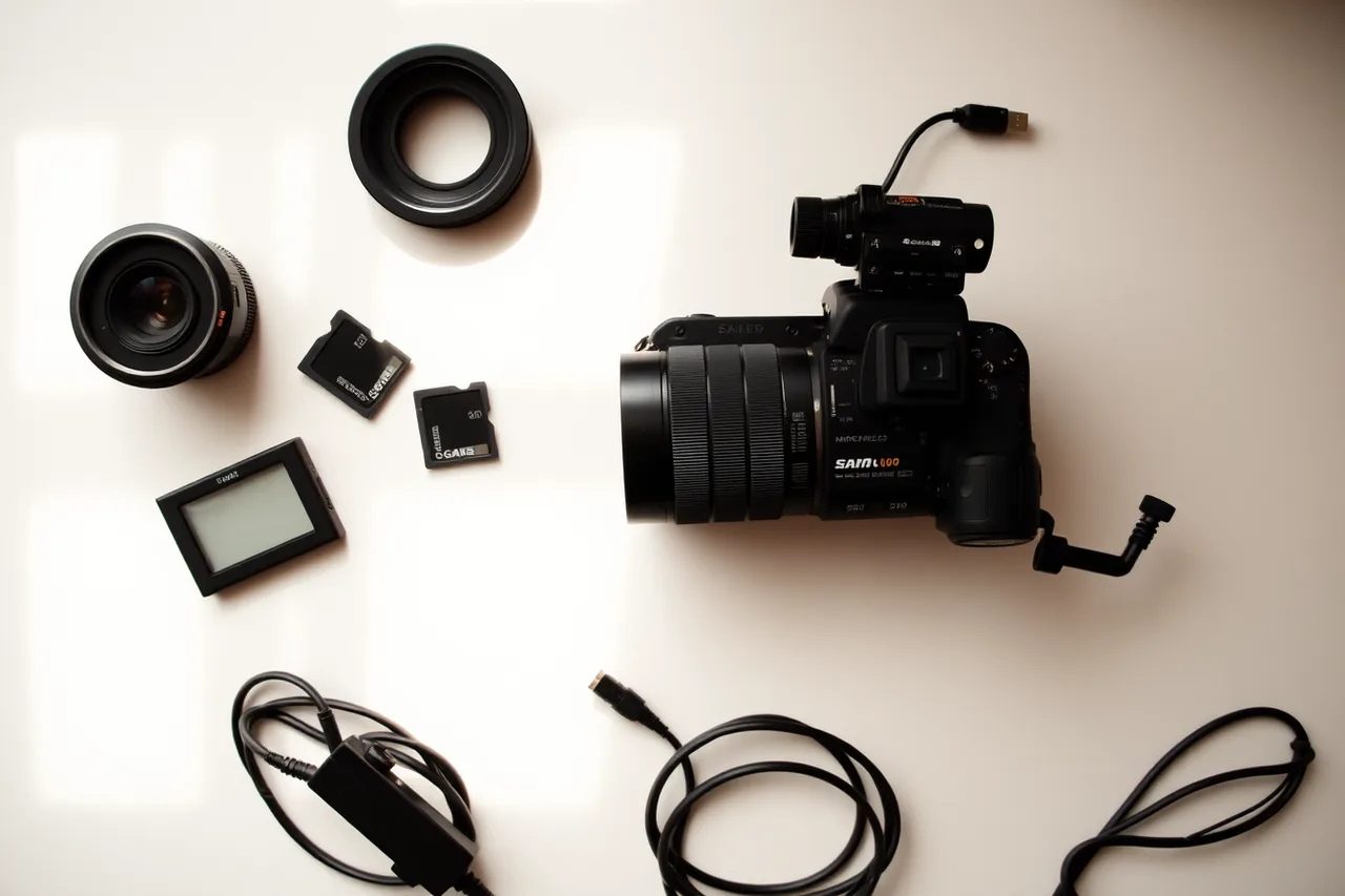Camera body, lenses, microphone, memory cards and LED panel laid out for work (How US creators report 1099-K and 1099-NEC income on Schedule C)